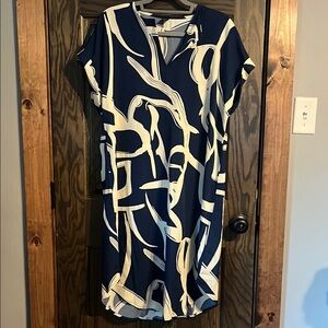 Navy and White Abstract Print Dress